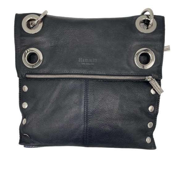 Hammitt Montana Large Reversible Black and Gray/Blue Leather Crossbody Bag - Picture 3 of 10